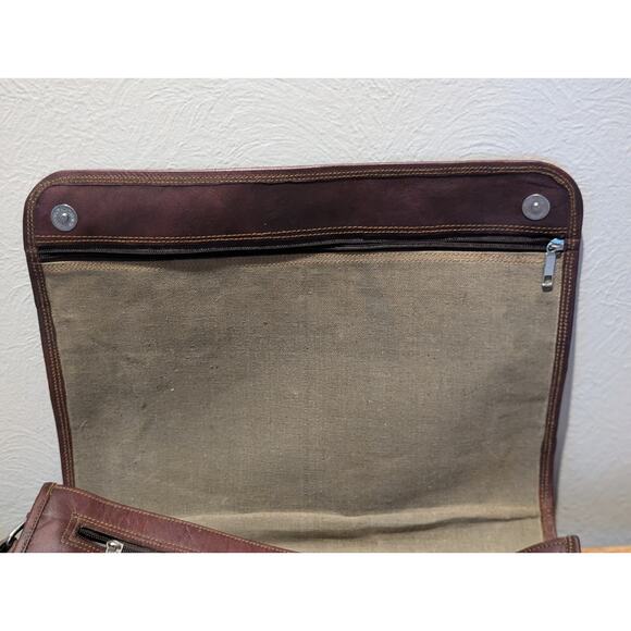 Brown No Fabric Content Canvas Lined Shoulder Strap Brief Bag - Picture 8 of 15